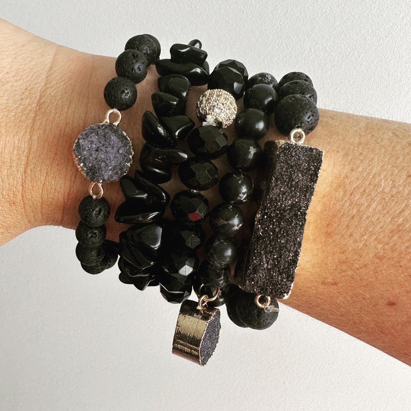 Druzy Stone 5 Stack Bracelet Set