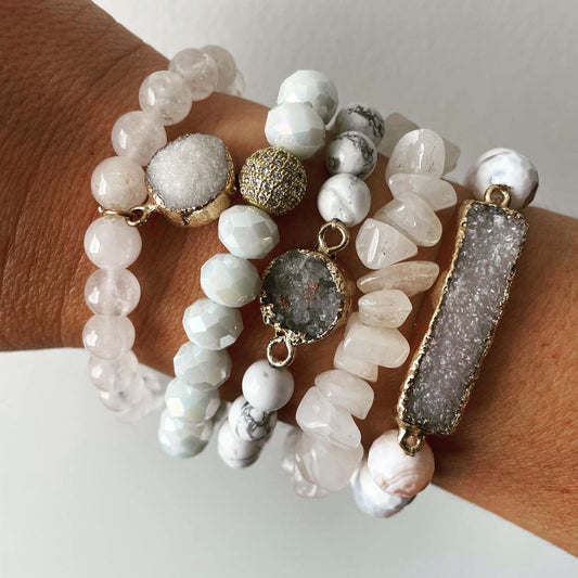 Druzy Stone 5 Stack Bracelet Set
