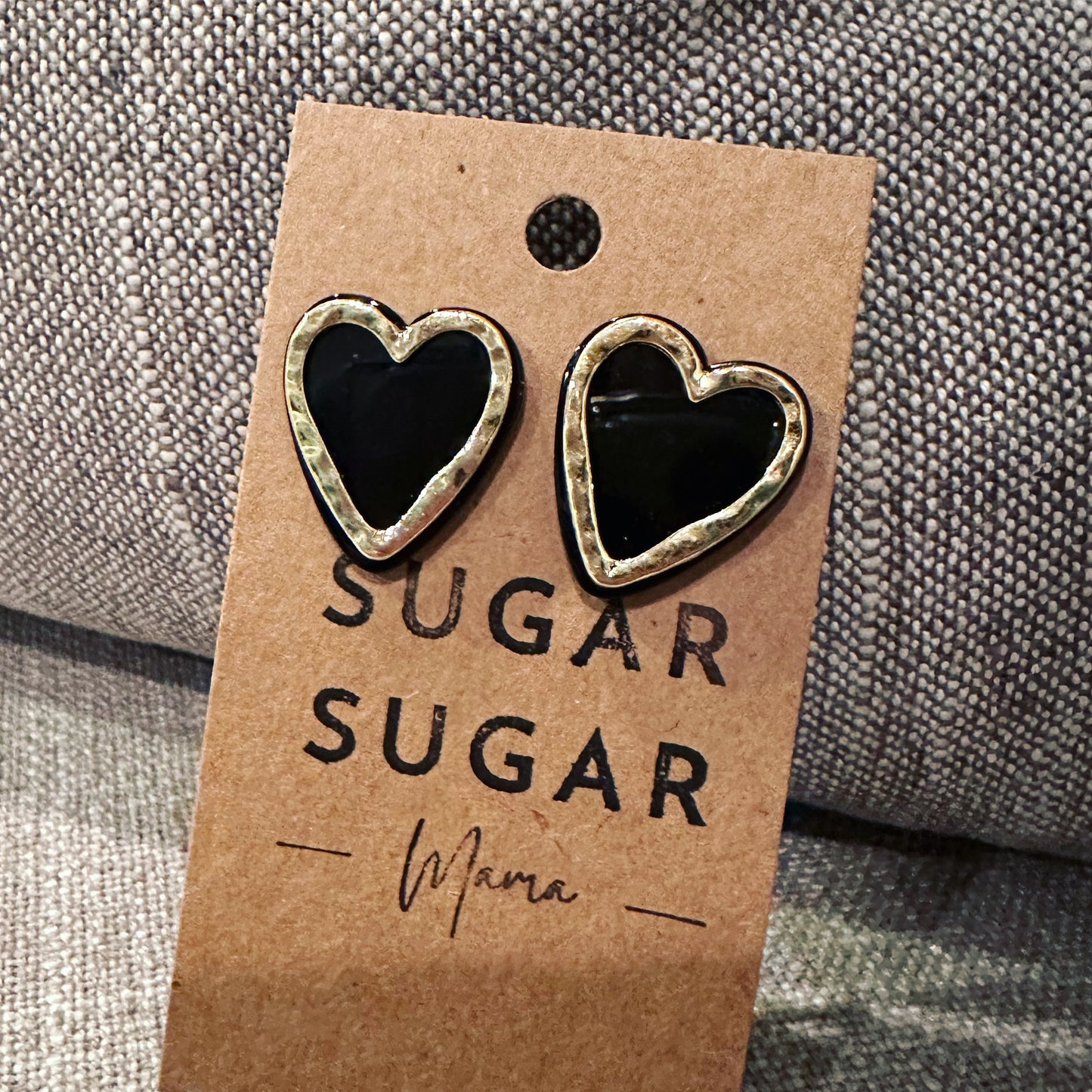 Black Heart Gold Trim Earrings