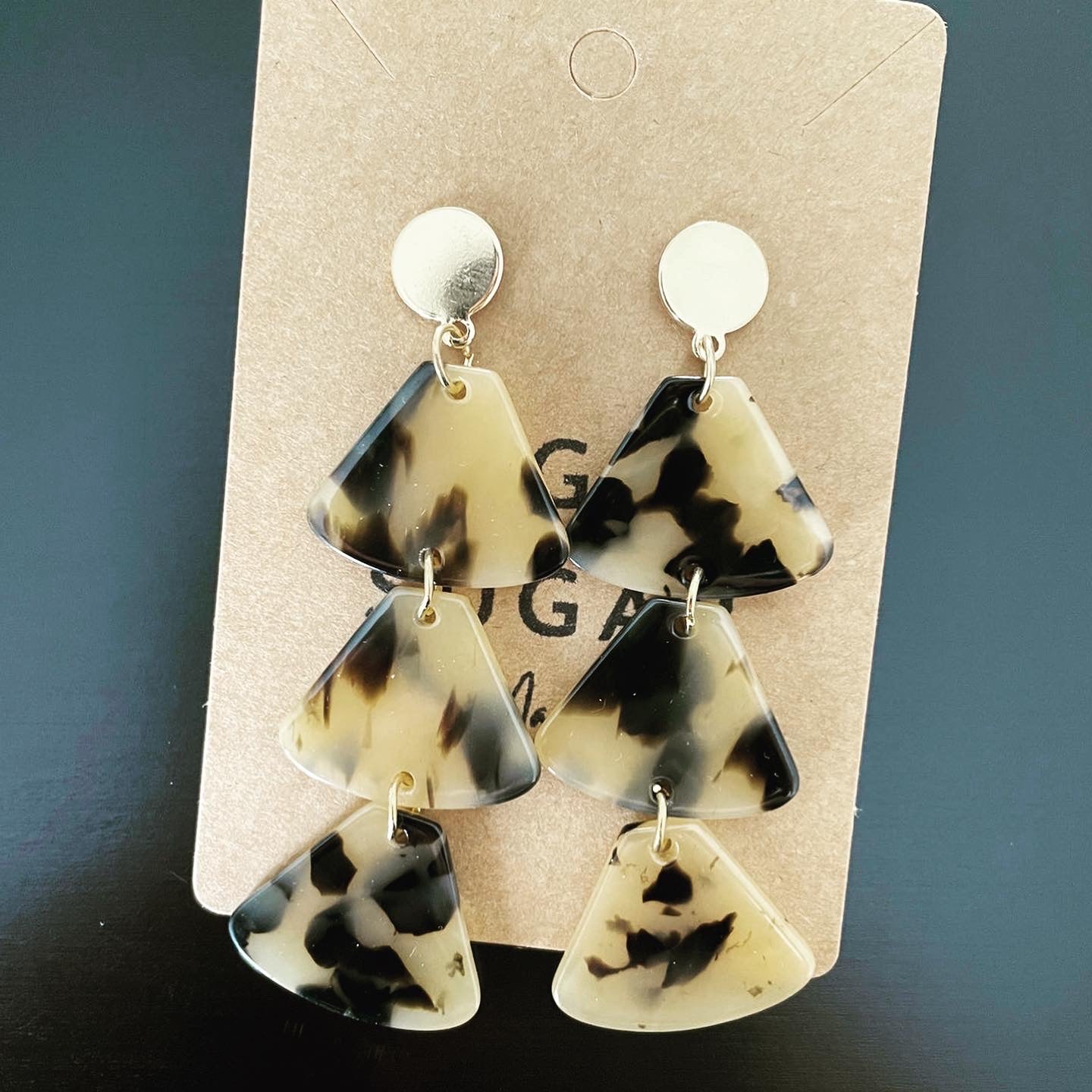 Triple Triangle Leopard Earrings